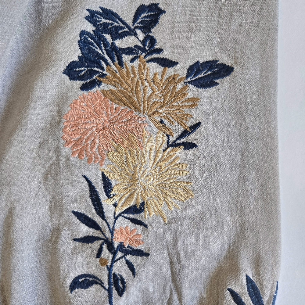 Lovestitch Linen Carmel Kimono Top Embroidered Flowy Navy Grey Cardigan Cover Up - Picture 3 of 7